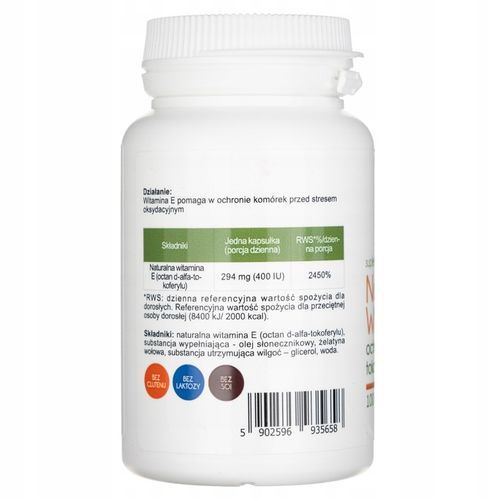 Aliness Naturalna Witamina E 400IU D-alfa-tokoferyl MŁODOŚĆ PŁODNOŚĆ 100kap na Arena.pl