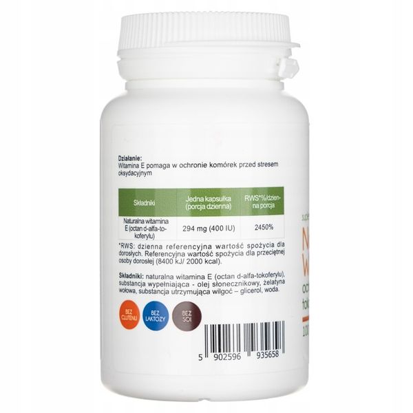 Aliness Naturalna Witamina E 400IU D-alfa-tokoferyl MŁODOŚĆ PŁODNOŚĆ 100kap zdjęcie 7