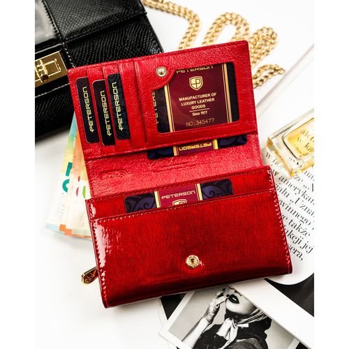 lakierowany, czerwony portfel damski zamykany na zatrzask - peterson na Arena.pl