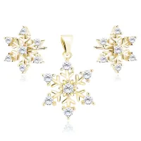 DELIKATNY POZŁACANY SREBRNY KOMPLET PŁATKI ŚNIEGU ŚNIEŻYNKI BIAŁE CYRKONIE