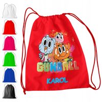 WOREK PLECAK SPORTOWY NA WF DLA DZIECI - GUMBALL + IMIĘ! BAJKA DARWIN LARRY