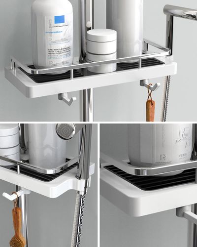 Półka Prysznicowa Bez Wiercenia na Drążek 27x11 cm Biała ABS z Haczykami na Arena.pl