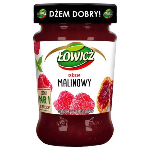 ŁOWICZ DŻEM MALINA 280G W SŁOIKU zdjęcie 1