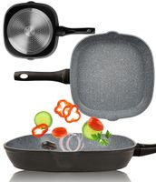 PATELNIA GRANITOWA KWADRATOWA GRILLOWA RYFLOWANA GAZ INDUKCJA NONSTICK 28CM