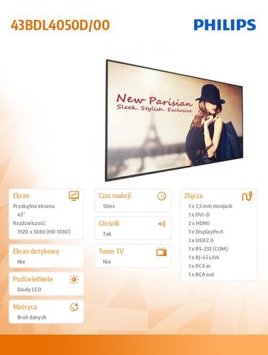 Philips 43'' 43BDL4050D/00 Edge LED Display 24/7 na Arena.pl