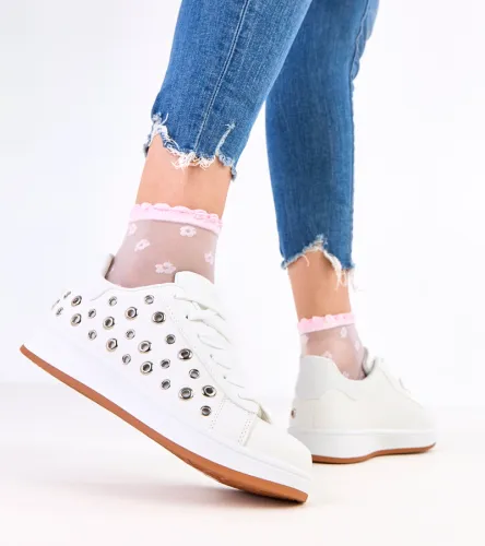 Białe sneakersy na platformie z nitami Adelis 40 na Arena.pl