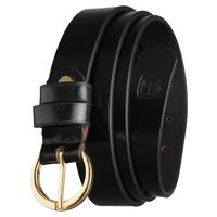 skórzany pasek damski w czarnym kolorze ze złotą, klasyczną klamrą