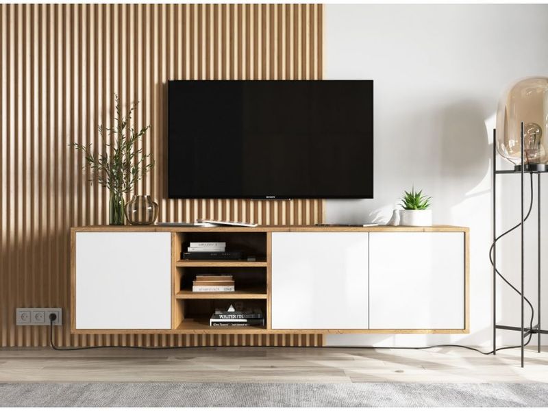 Szafka RTV NILA 2 150 dąb wotan/biała mat zdjęcie 2