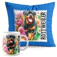 ZESTAW KUBEK + PODUSZKA NIEBIESKA - PIES PSY PIESEK RASA ROTTWEILER
