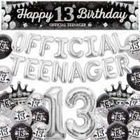 Zestaw Dekoracji na 13 Urodziny Official Teenager Balony Czarno Srebrne