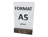 stojak na menu ulotkę plexi + drewniana podstawka z grawerem A5 10 szt