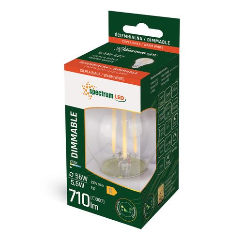 LED GLS E-27 230V 5.5W COG WW CLEAR DIMMABLE SPECTRUM na Arena.pl