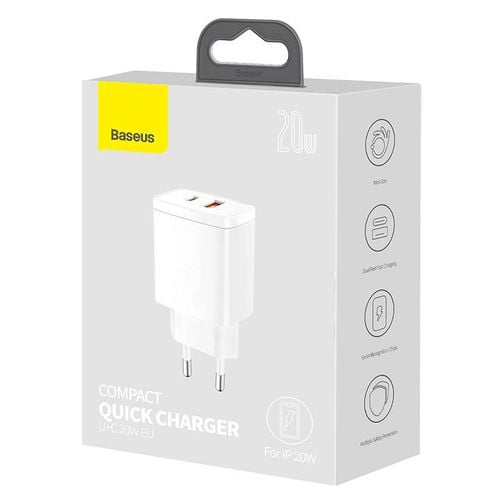 ładowarka sieciowa baseus compact quick charger, usb, usb-c, 20w (biała) na Arena.pl