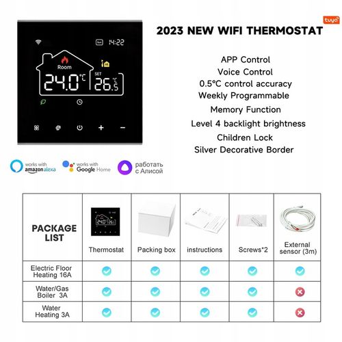 TERMOSTAT POKOJOWY WIFI TUYA CYFROWY REGULATOR 16A na Arena.pl