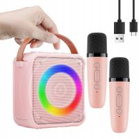 MASZYNA KARAOKE 5 TRYBÓW OŚWIETLENIA 2 MIKROFONY BEZPRZEWODOWE BLUETOOTH