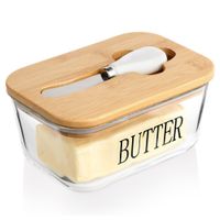 Maselniczka szklana z bambusową pokrywką i nożykiem