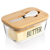 Maselniczka szklana z bambusową pokrywką i nożykiem