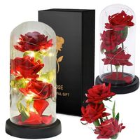 Wieczna róża kwiat w szkle w kopule na prezent lampkami LED w pudełku