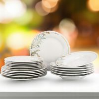 SERWIS OBIADOWY PORCELANOWY ZESTAW TALERZY BIAŁY NA 6 OSÓB WZÓR TRAWA