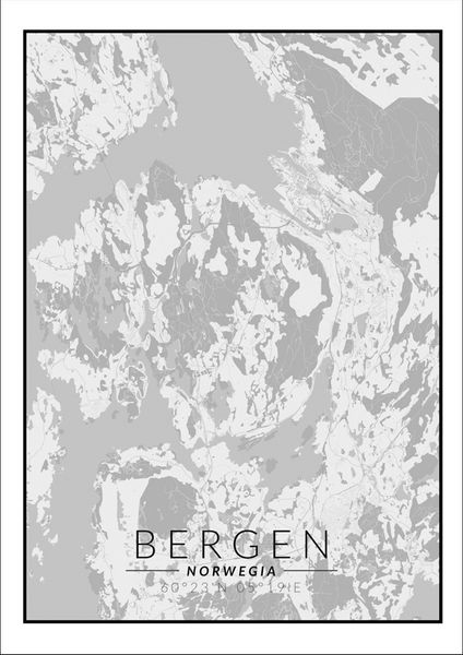 Bergen mapa czarno biała - plakat 50x70 cm zdjęcie 1