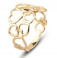 ZŁOTY PIERŚCIONEK Z SERDUSZKAMI SERCA AŻUR 585