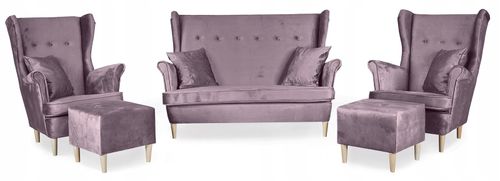 Zestaw wypoczynkowy mebli uszak Ari sofa fotele pufy Family Meble komplet na Arena.pl