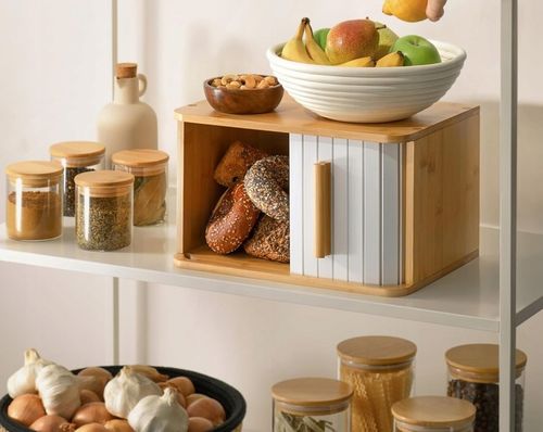 Bambus Chlebak Drewno Pojemnik Na Chleb Pieczywo 33x23 BIAŁE DRZWICZKI na Arena.pl