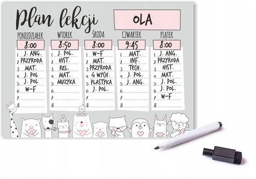 magnetyczny plan lekcji suchościeralny + pisak na Arena.pl