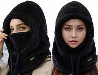 Zimowa Czapka Czarna Kominiarka z Kominem Balaclava Komplet Kaptur na Zimę