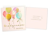 Karnet / Kartka "Urodzinowe życzenia (damskie, balony)", QR-043