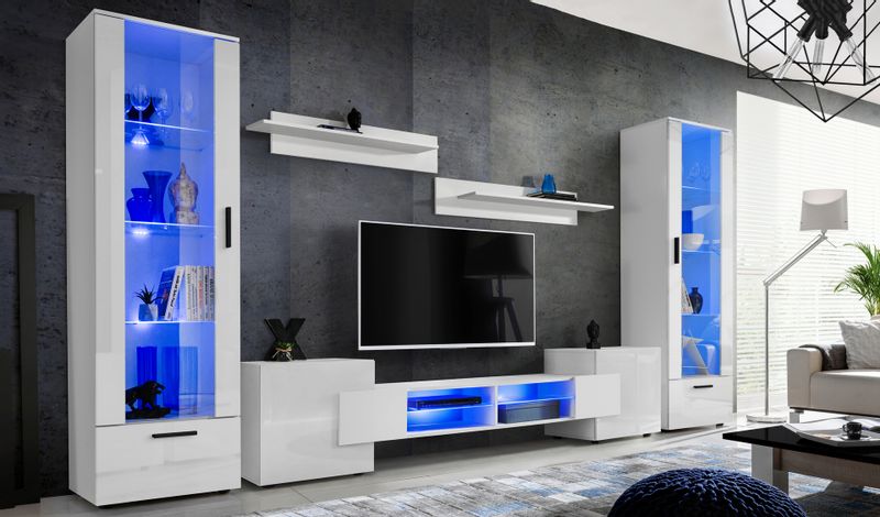 Pan Igiełka Szafka RTV LED RGB Pilot Połysk Mat Czarny Biały Dąb Wotan Loft zdjęcie 10