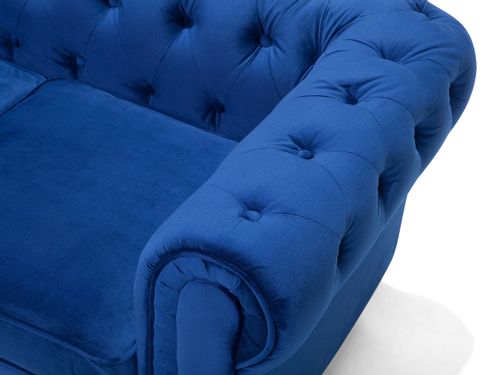 Sofa 3-osobowa welurowa niebieska CHESTERFIELD na Arena.pl