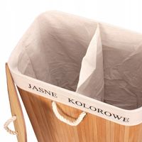 KOSZ BAMBUSOWY DUŻY NA PRANIE BIELIZNE DWIE KOMORY Z POKRYWĄ 100 L