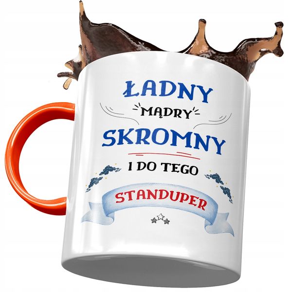 Kubek Pomarańczowy Dla Standupera Ładny Mądry Z Nadrukiem Ze Zdjęciem zdjęcie 1