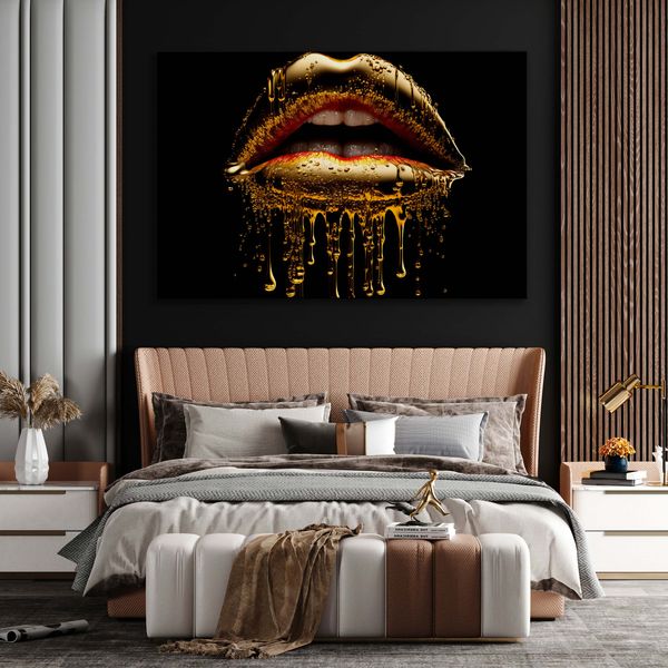 Obraz Na Płótnie ZŁOTE Usta Abstrakcja Dekoracja Ścienna Efekt 3D 100cm x 70cm zdjęcie 5