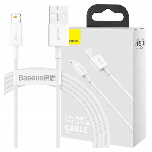 kabel usb do lightning baseus superior series, 2.4a, 1m (biały) zdjęcie 1