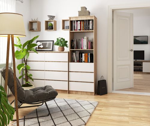 REGAŁ BIUROWY R 60 cm CLP 3 SZUFLADY 2 PÓŁKI DĄB SONOMA / BIAŁY na Arena.pl