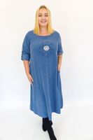 Niebieska Sztruksowa Sukienka z Kwiatem UNI