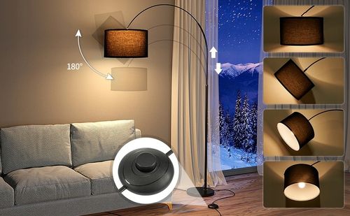 Lampa Podłogowa Łukowa 3000K Regulowana wysokość Czarny klosz E27 9W na Arena.pl