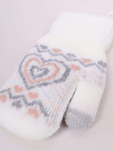 Rękawiczki dziewczęce jeden palec ze sznurkiem wzór ecru 14 cm YOCLUB na Arena.pl