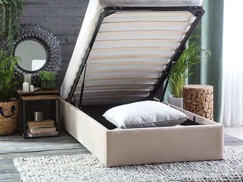 Łóżko z pojemnikiem tapicerowane 90 x 200 cm beżowe DINAN na Arena.pl