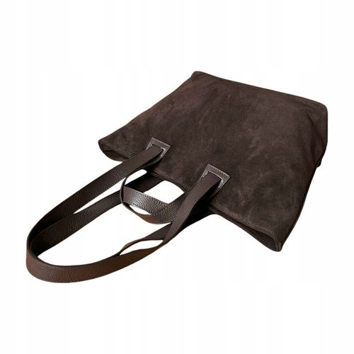 Czekoladowa zamszowa torebka A4 shopper ZAMSZ + SKÓRA NATURALNA Vera na Arena.pl