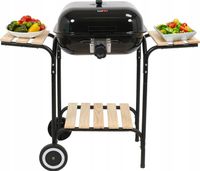 GRILL WĘGLOWY Z POKRYWĄ OGRODOWY DUŻY CHROMOWANY Z REGULACJĄ RUSZTU PÓŁKI