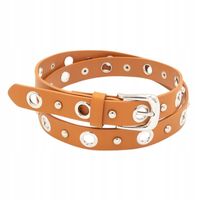 Pasek damski okucia w kształcie kółek skóra ekologiczna 2,3cm brązowy