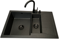 Zlewozmywak 1,5 komorowy z ociekaczem MILOS grafit z prawym ociekaczem + bateria LUNA + dozownik