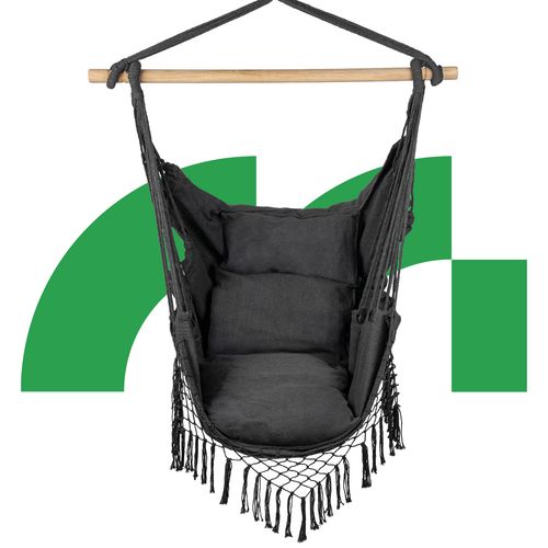 Fotel Wiszący Ogrodowy Krzesło Brazylijskie Kokon z Poduszkami Dark Gray na Arena.pl