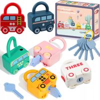 Łamigłówka klocki pojazdy kłódki zamek klucze łamigłówka nauka liczenia 6