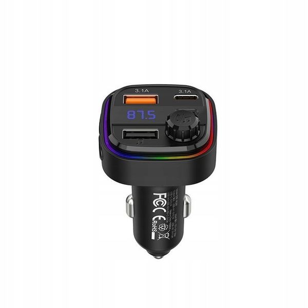 TRANSMITER SAMOCHODOWY FM BLUETOOTH LED USB i USB-C QC 3.1A RECCI zdjęcie 1