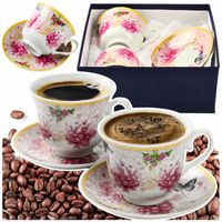 2x FILIŻANKA ZE SPODKIEM KWIATY 250ml do KAWY HERBATY FILIŻANKI DO ESPRESSO