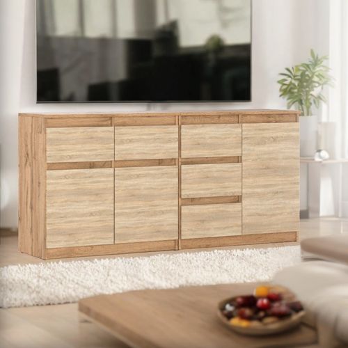 Komoda 160cm Szafka Nowoczesna 5 Szuflad Pojemna Do Salonu Dąb Wotan Sonoma na Arena.pl